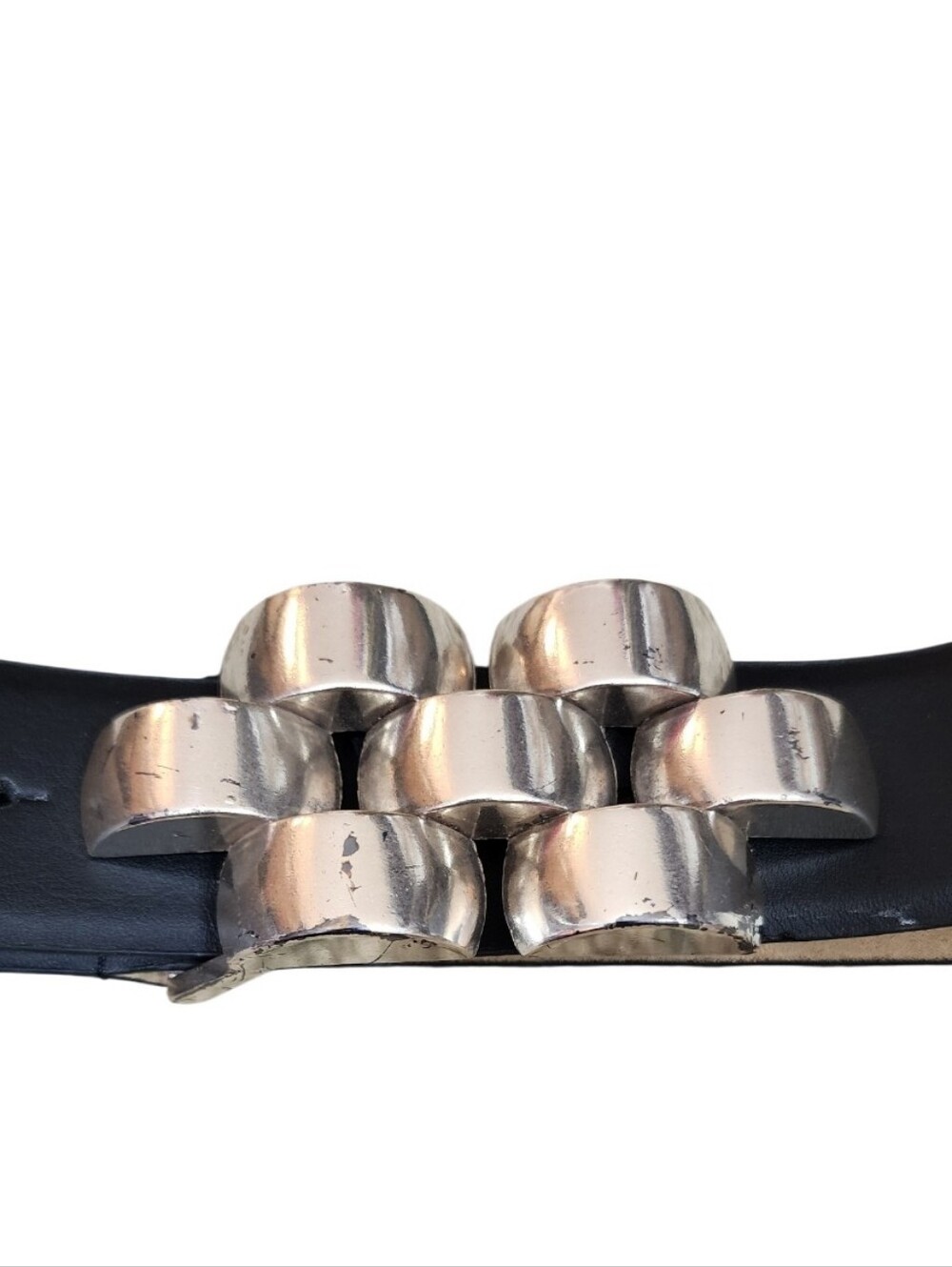 Vintage 90s CALVIN KLEIN Black Genuine Leather Statement Belt Silver Buckle S